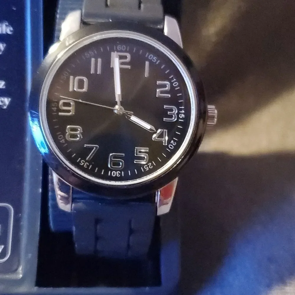 NEW Easy Read Black & Silver Watch Silicone‎ Rubber Band